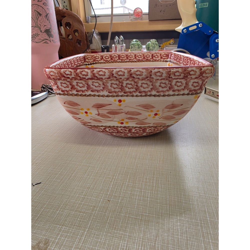 Temp-tations Old World Pink Cranberry Square Ceramic Nesting Serving Bowls - Picture 2 of 11